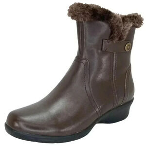 Propet Waylynn Brown Leather Faux Fur Trim Womens Ankle Boots Size 7.5M